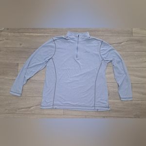 Orvis Shirt Mens Large Blue Logo Mock Neck 1/4 Zip Long Sleeve Stretch Pullover